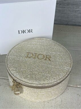 Dior Gold Textured Round Cosmetic Case